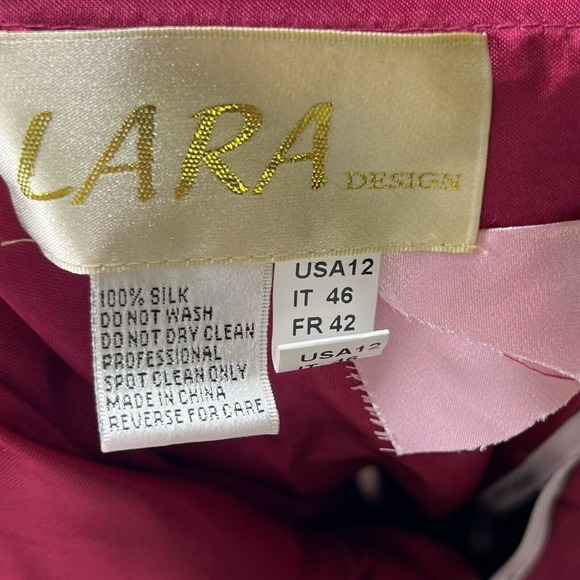 Lara Silk Cocktail Dress Size 12 Scarlet Pink Jeweled One Shoulder Pintuck NEW - Picture 5 of 6